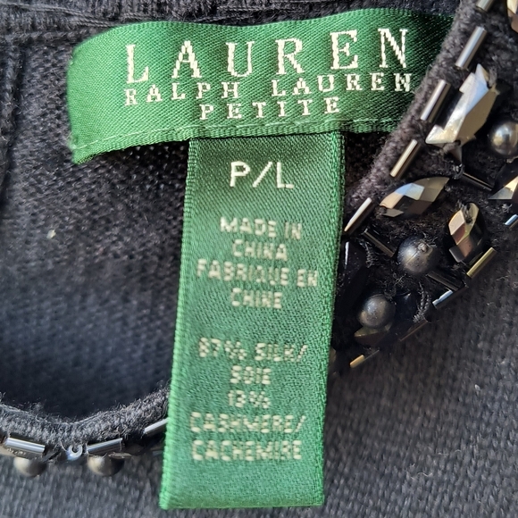 Ralph Lauren Black Jewel Embellished Short Sleeve Cashmere/Silk Sweater PL NWT - Picture 3 of 10